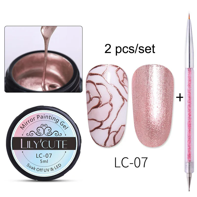 2cps paint LC-07 LILYCUTE металлическое зеркало набор гель-лаков для ногтей металлическое зеркало Гель-лак для живописи Нейл-арт Рисование длительное впитывание УФ-гель - Цвет: 2cps paint LC-07