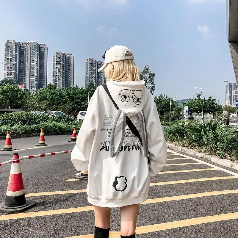 

Matching Couples Hoodie Women Top Casual Sweatshirts Full Sleeves Fashion Funny Rabbit Ears Hoody Man Coat Women Streetwear