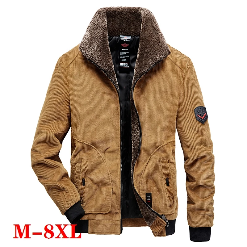 Men 2022 Winter New Fleece Warm Thick Jackets Men Fashion Fur Collar Corduroy Coat Men Autumn Outwear Military Casual Jacket Men