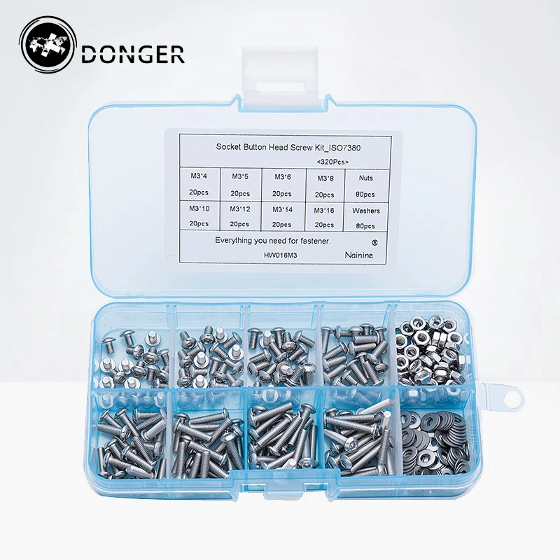 320Pcs/set M2 M2.5 M3 ISO7380 Kit 304 Stainless Steel A2 Round Head Screws Mushroom Hexagon Socket Button Screw HW016 | Обустройство