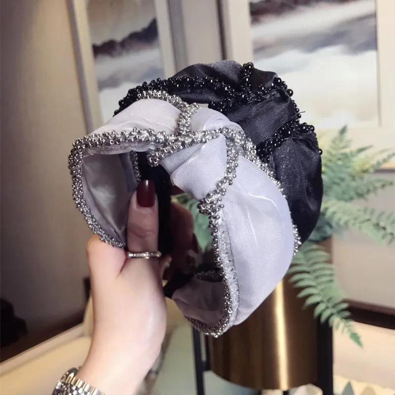 Корейские модные женские жемчужные бусы пряжа средняя завязанная лента для волос Твердые аксессуары для волос повязка-корона для девочек банты для волос