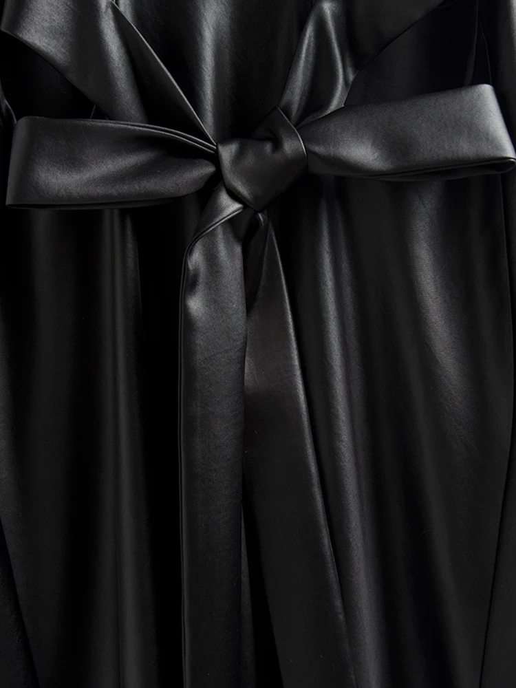 Lautaro Весеннее черное удлиненное платье-майка из искусственной кожи Элегантные