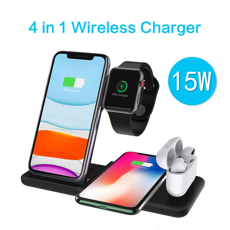 Беспроводная зарядная станция 4 в 1 15 Вт для IPhone 11 XS XR X Samsung Qi док Apple Watch 5/4/3 AirPods