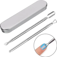 2pcs nail cuticle pusher set professional nail polish removal tool stainless steel triangle cuticle scraper double end cleaner