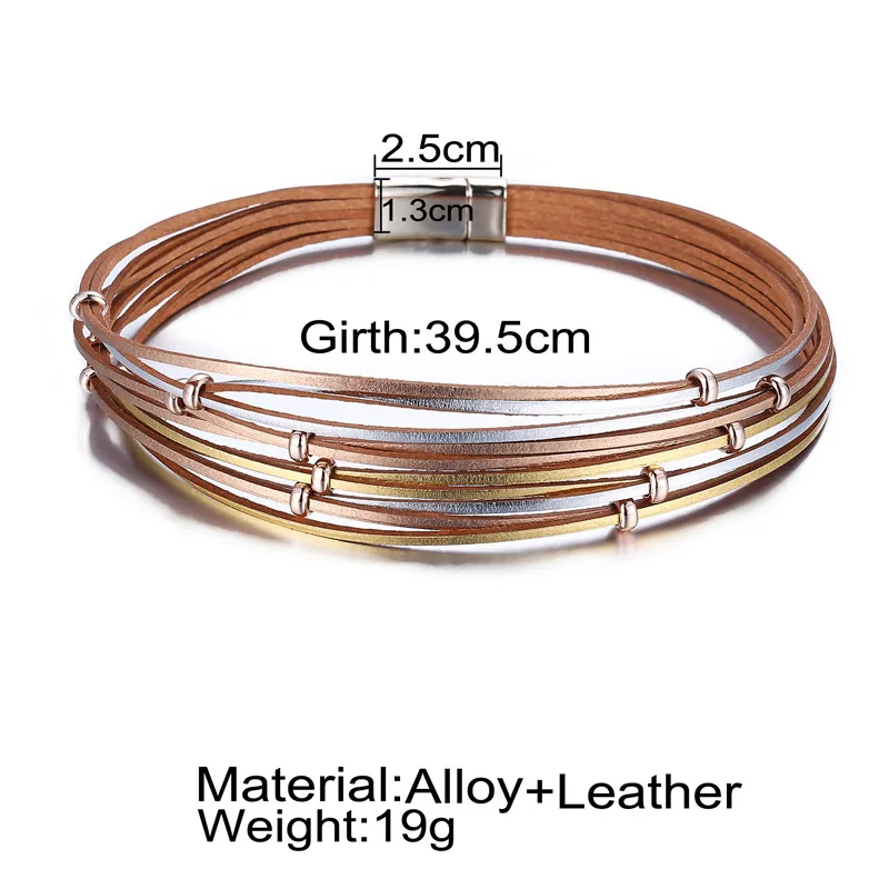 17KM Модные многослойные кожаные браслеты для женщин и мужчин, винтажного золотого цвета, серебряно-покрытые браслеты для пары и дружбы, подарок.