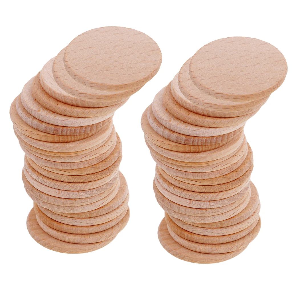 

50 Pieces Round Unfinished Wood Disc Slice for Painting Drawing Engraving DIY Wedding Party Gift Tags 36mm
