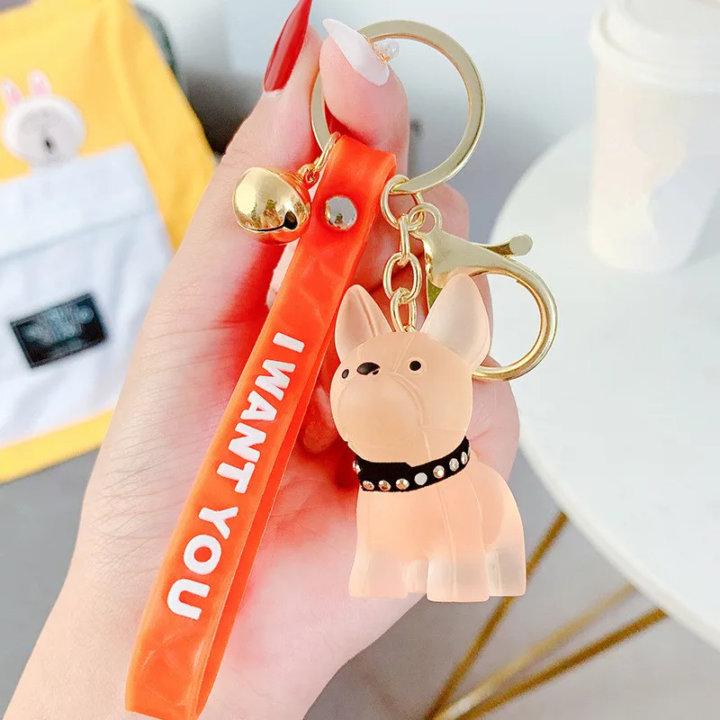 

Crystal Fighting Puppy Korean Key Chain Cute Bulldog Cartoon Key Chain Transparent Doll Lovers Bag Pendant Keyring Gift