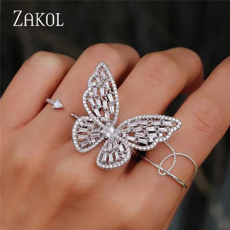 Женское кольцо с бабочкой ZAKOL золотого и серебряного цвета из сплава обручальное