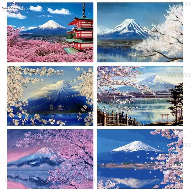 

DIY Diamond Painting Cherry Blossom Japan Fuji Mountain Diamond Embroidery Cross Stitch Mosaic Picture of Rhinestones Wall Decor