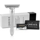 QShave Регулируемая Безопасная бритва с магнитной крышкой 1 бритва 1 защитный чехол и 5 лезвий