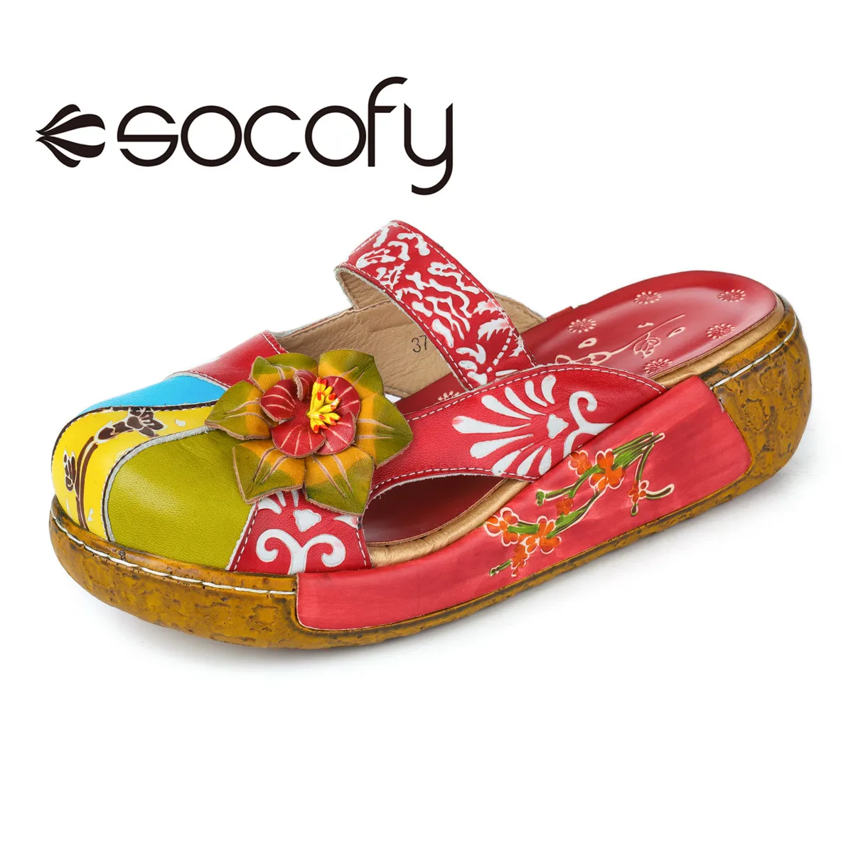 

Socofy Summer Women Wedges Sandals Slippers Handmade Slides Hand-painted Women Shoes Bohemian Retro Ethnic Sewing shoes