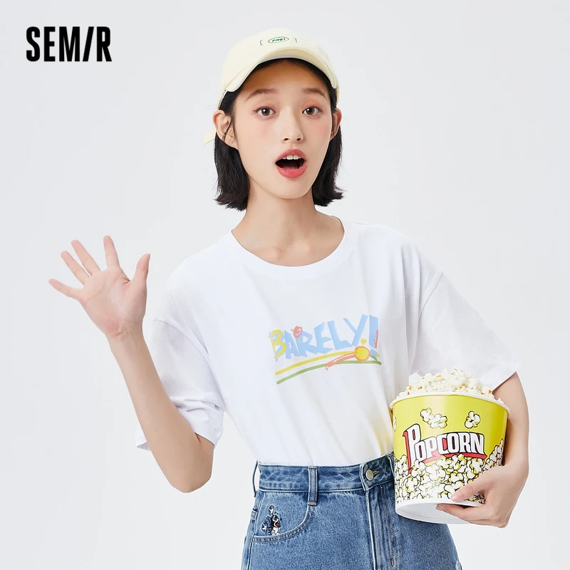 

Футболка SEMIR женская с коротким рукавом, Стильная Милая забавная майка с надписью и цветочным принтом, модный топ в Корейском стиле, лето 2021