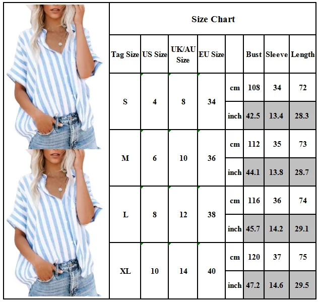 

VICABO Shirts Women Summer Fashion Women Clothing Short Sleeve Striped Loose Shirts Buttons Womens Tops