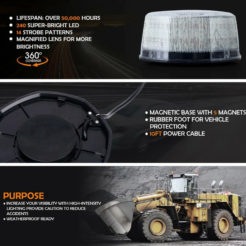 240 Led Strobe Rotating Round Beacon Rooftop Emergency Light Amber White | Автомобили и мотоциклы