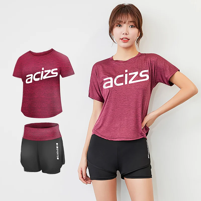 Yoga Set Female Thin Breathable Fitness Clothes Outdoor Gym Running Suit Workout Yoga Suit T-Shirt + Shorts Tracksuit Women