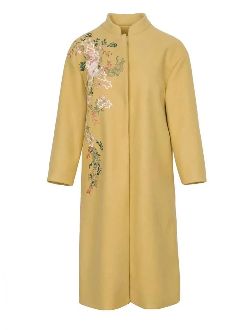 Женское длинное шерстяное пальто теплое Брендовое с длинным рукавом на