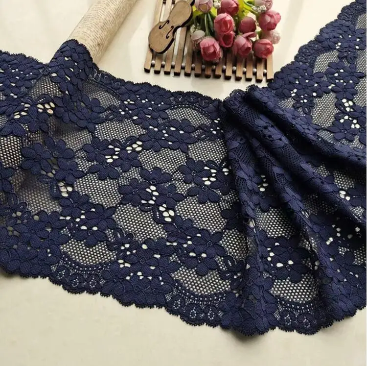 1 метр темно синяя эластичная кружевная ткань растягивающаяся отделка сделай сам