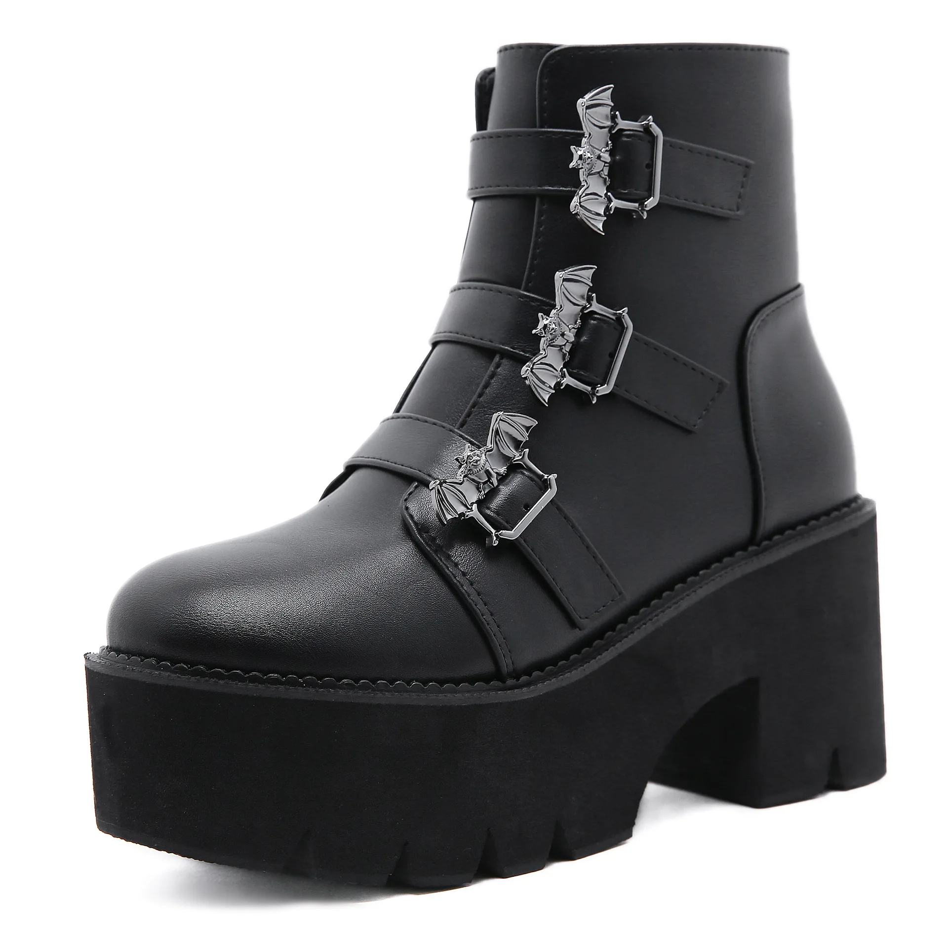 

Plus Size35-43 Wing Punk Gothic Rock Motorcycle Boots Woman High Heels 2022 Winter Thick Sole Platform Boots Ankle Leather