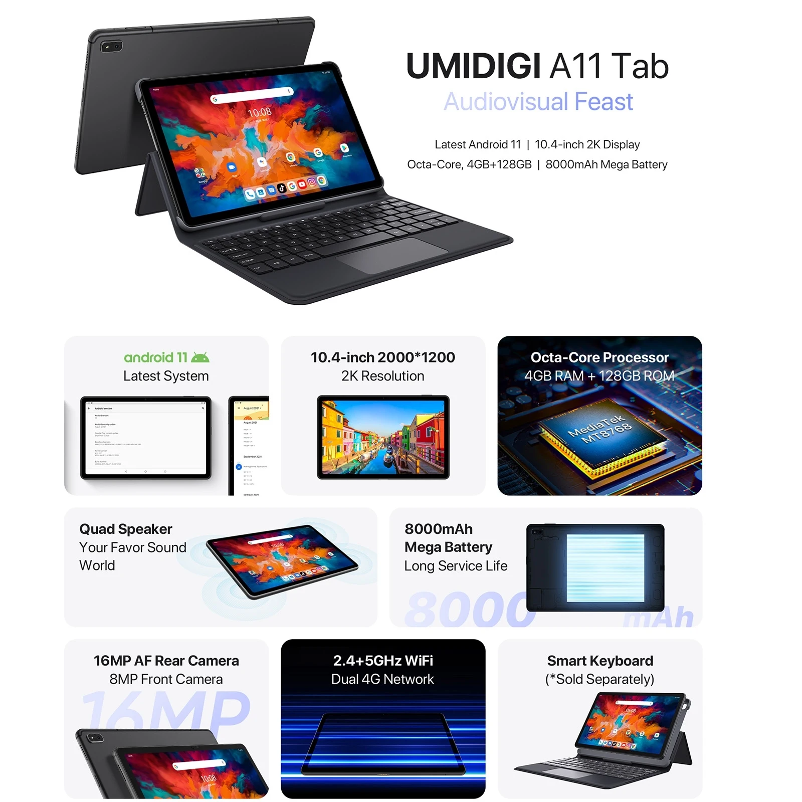 umidigi a11 tab 4g phone call tablet 10 4 2k display helio p22 octa core android 11 tablet pc 4gb128gb 8000mah mega battery free global shipping