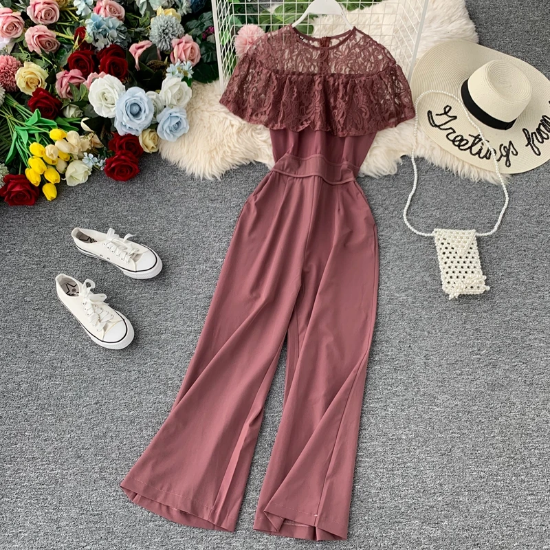 Новинка 2019 женский комбинезон с кружевной вышивкой высокая талия прямой крой