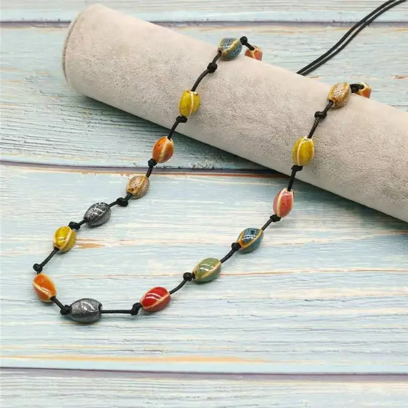 Регулируемое цветное керамическое длинное ожерелье с цветком для женщин