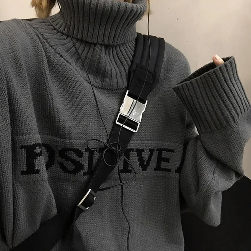 

Women Men Casual Pullover Winter Warm Harajuku Japan Style Letter Knitted Loose Turtleneck Sweater Jumper Couples Knitwear
