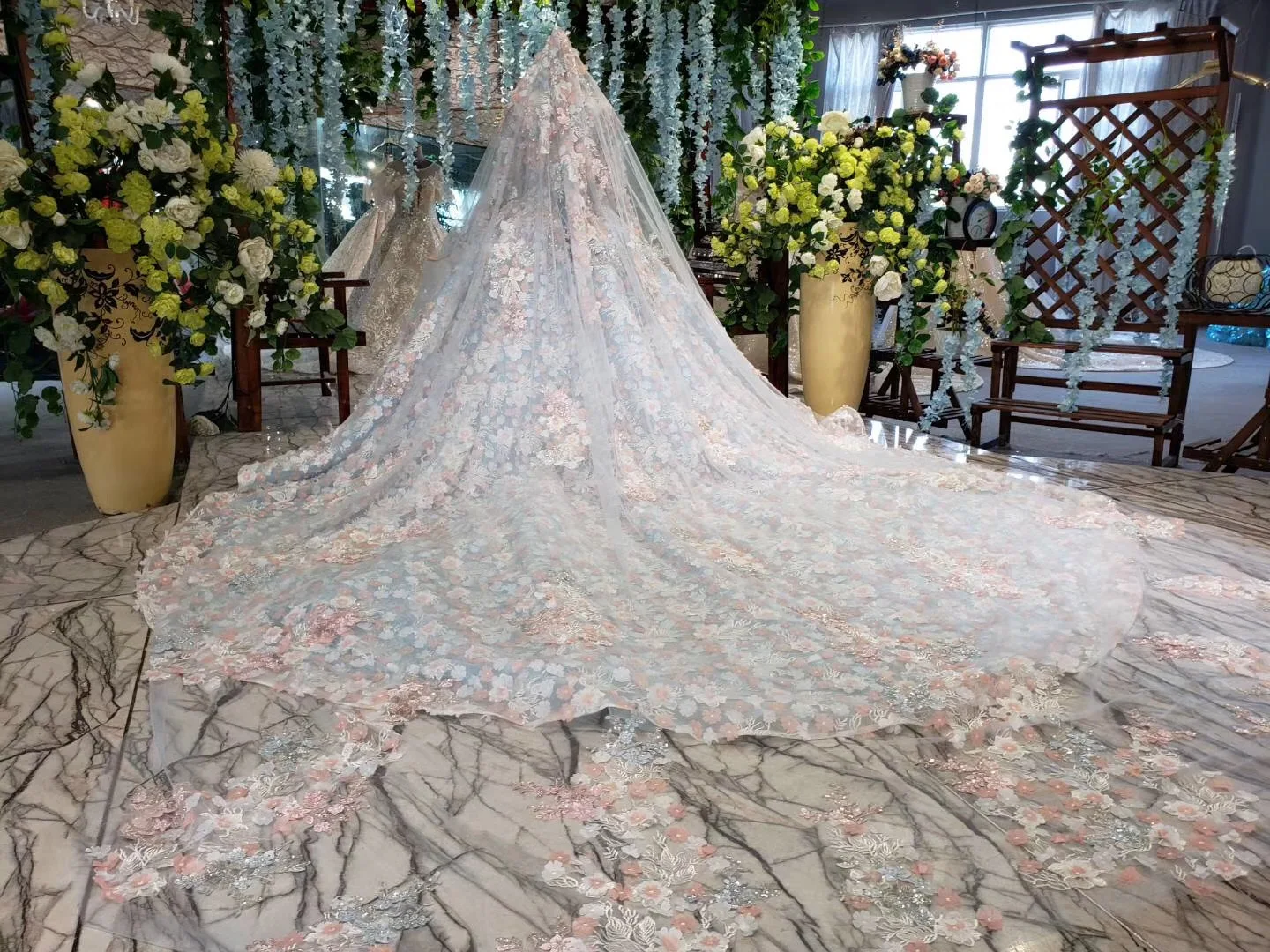 Полный 3d Цветы Кружева Бальные платья Vestido De бальное платье бисером с вуалью романтическая прозрачная аппликация для выпускного платья