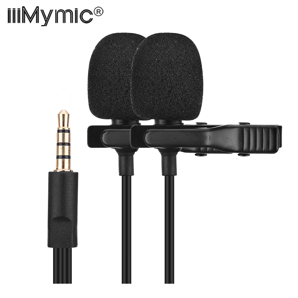 

iiiMymic Dual-Head Lavalier Lapel Microphone Clip on Wired Mic for ios Android Smartphone Mobile Phone Cell Laptop Recording