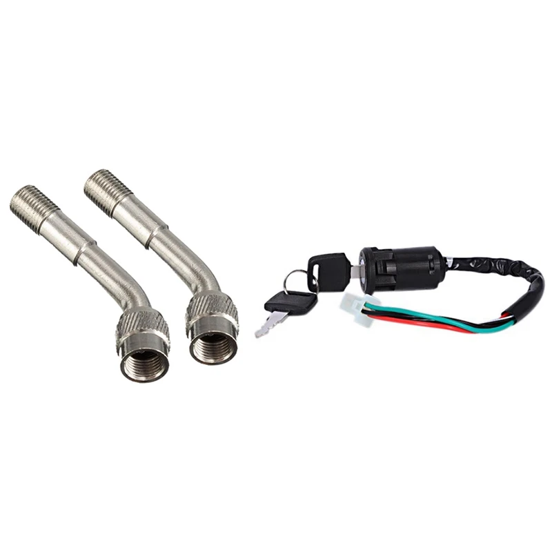 

2 Pcs Motorcycle Car Tire Stem Extender 135 Degree & 1 Set Key Set Ignition Switch 4 Pin 4 Wire Female Atv