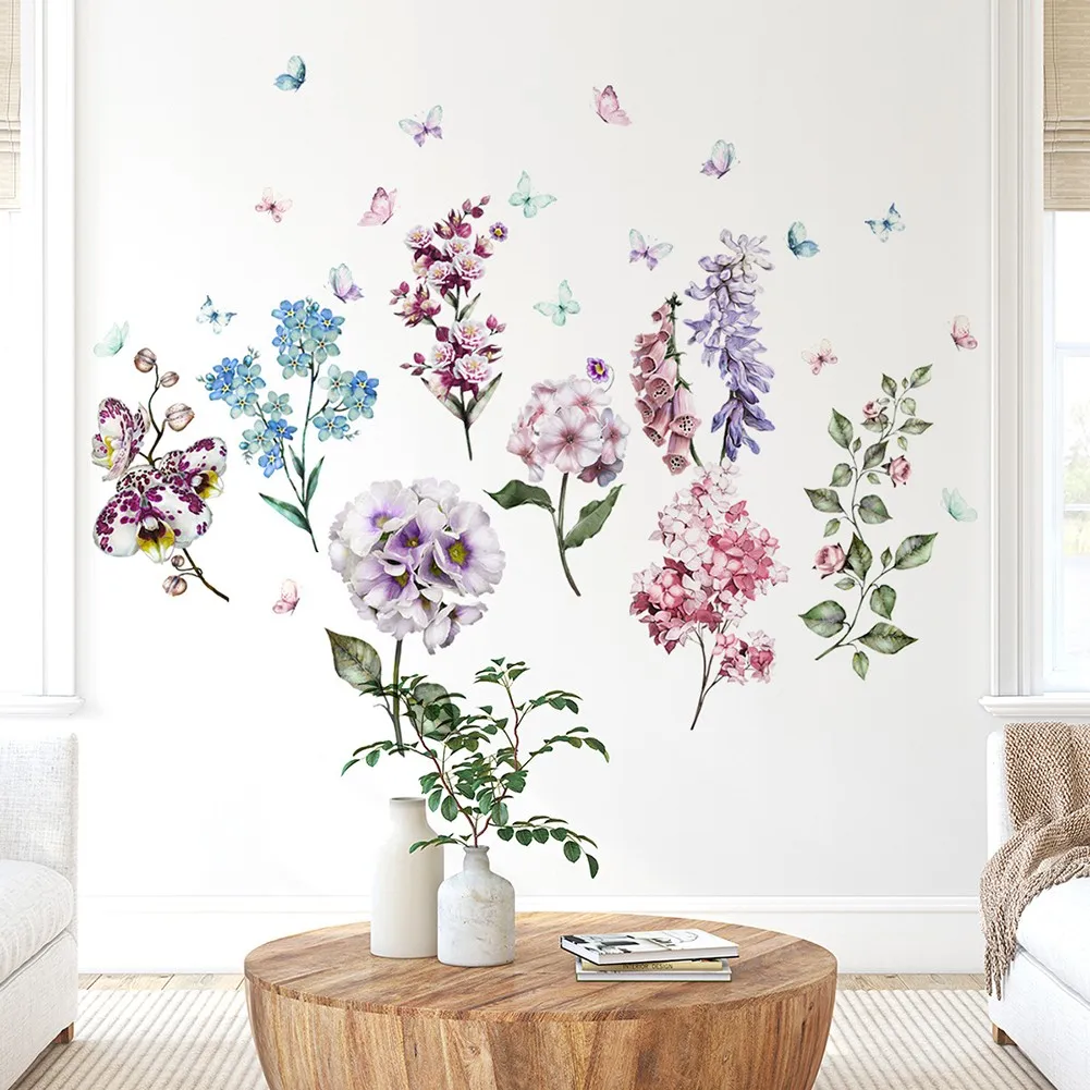 

Butterfly Flower Bedroom Living Room Decoration Wall Sticker Self-Adhesived Children Girls Room Decal Poster Mural Decora