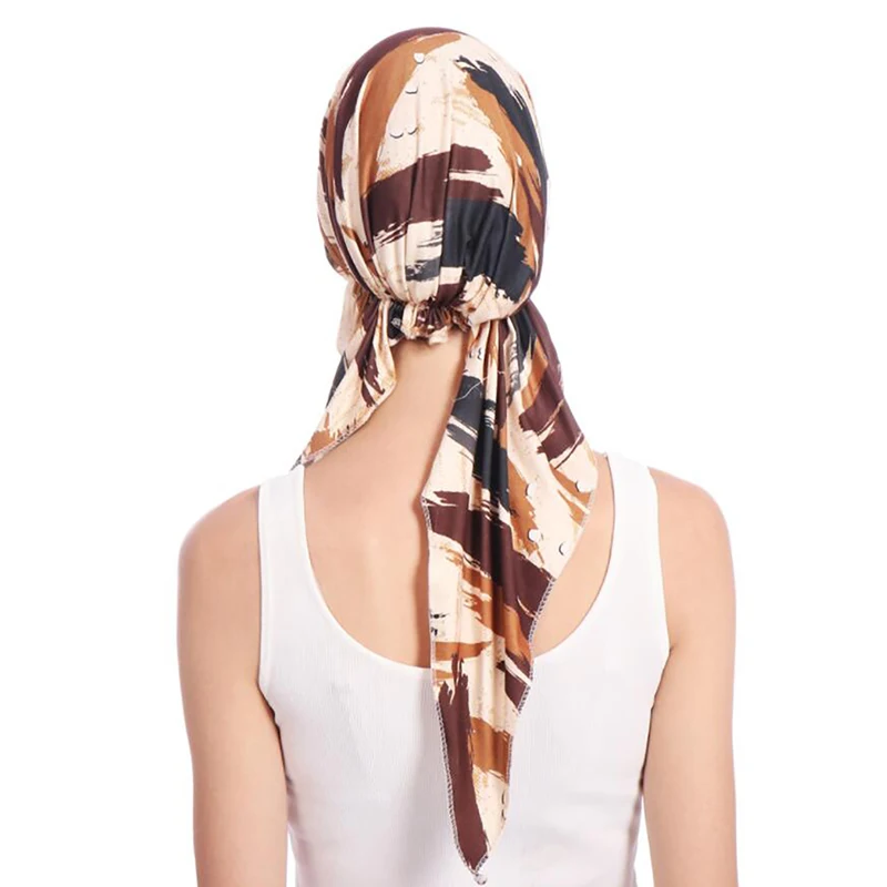 Женская шляпа шелковая с принтом мусульманская шапка пуловер Кепка Эластичный