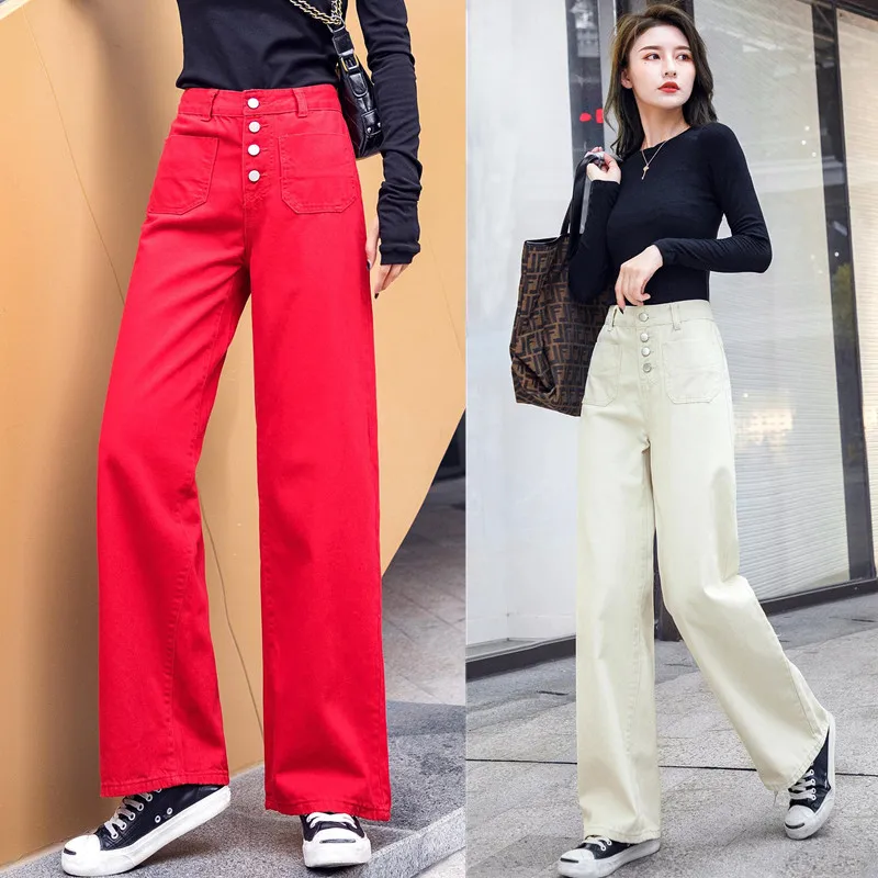 

Women's High waist wide leg pants ladies autumn new Korean of the loose straight casual pants trousers was thin mopping pants