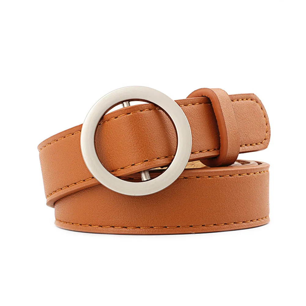 

Newest Women PU Leather Belt With Metal Circle Buckle Reversible Waist Belts for Jeans Pants TY66