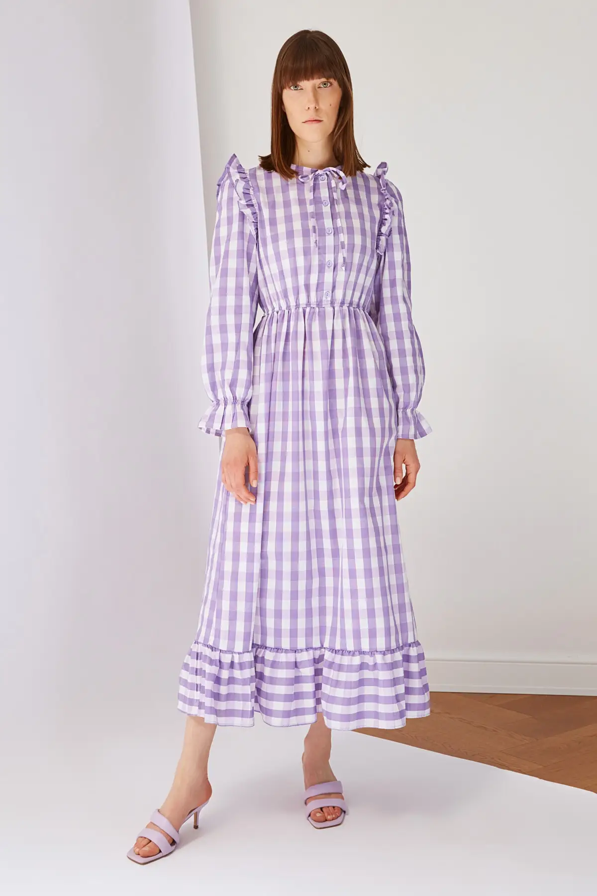 

Lilac Checkered Dress Fashion Muslim Women Hijab Dress