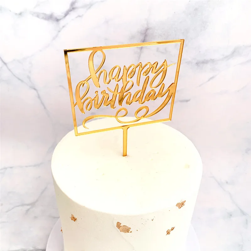 INS New Happy Birthday Acrylic Cake Topper Gold Frame For Boys Kids Party Decorations Baby Shower | Дом и сад