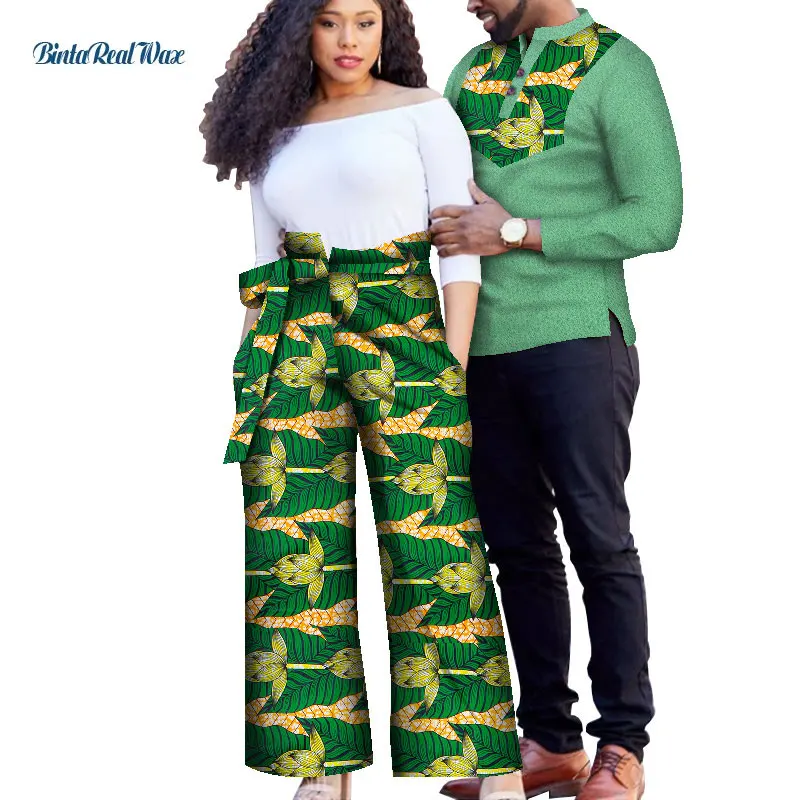 Sweet Lover Couples Clothes African Print Patchwork Pants for Women Bazin Riche Mens Long Shirts African Style Clothing WYQ641