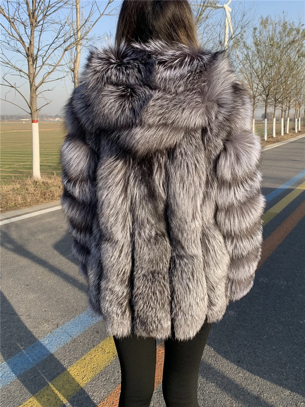 Hooded Fox Coats Natural Fur Long Sleeves Women Real Silver Coat With HOOD Plush Female 2021 Winter Jacket | Женская одежда