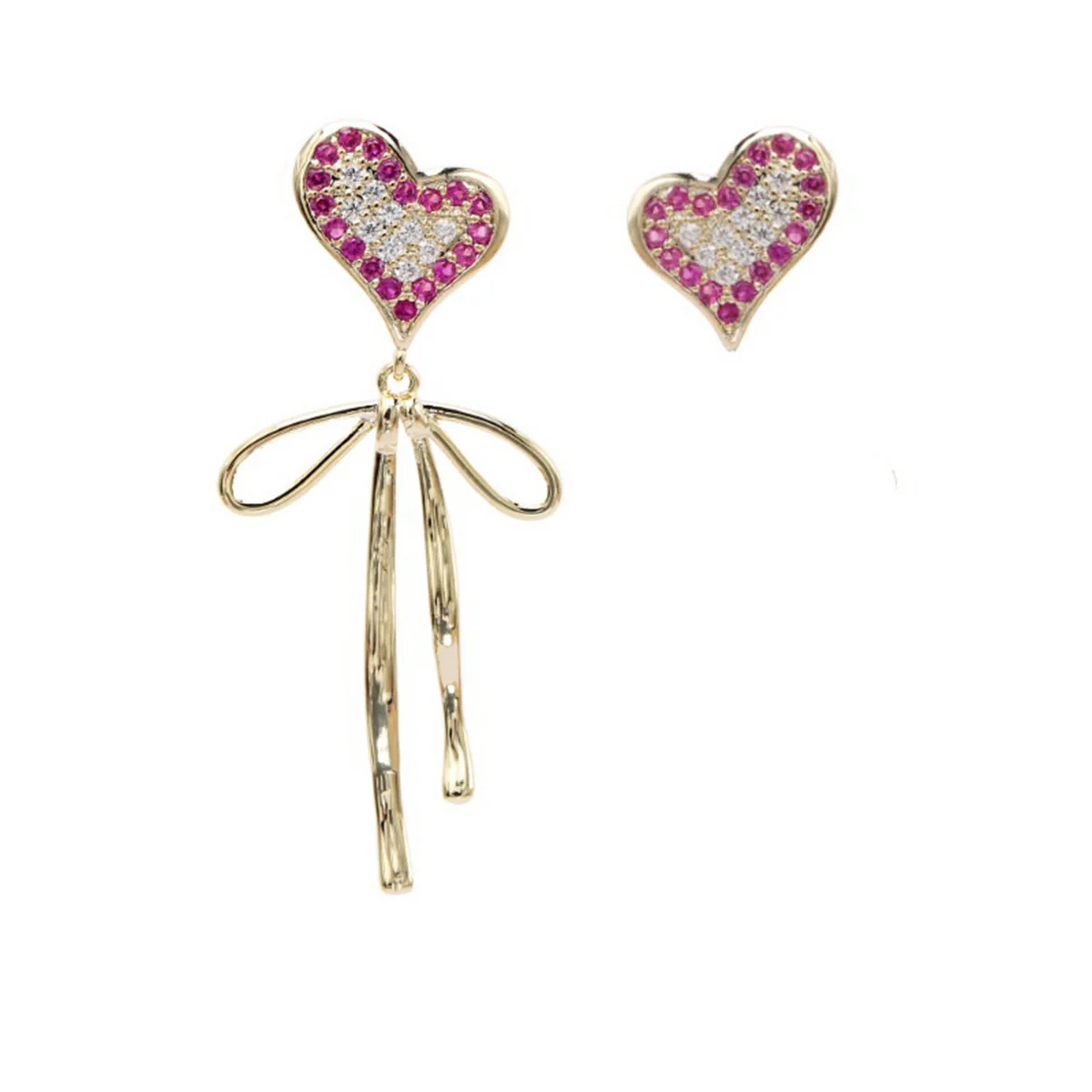 

1 Pair Fashion Girls Eardrop Heart Bowknot Earring Woman Jewelry Asymmetrical Ear Decor (Golden)