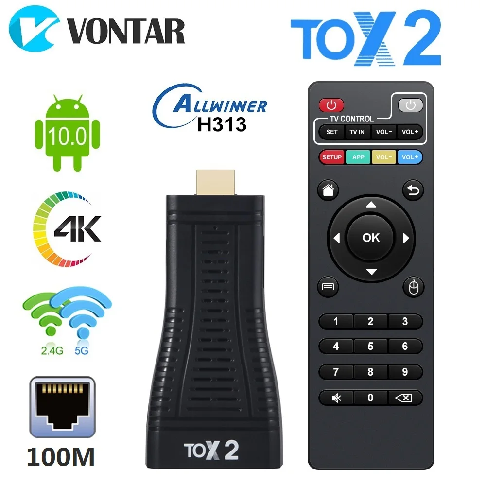 ТВ-приставка VONTAR TOX2 2 ГБ 16 ГБ Android 10 Мини ТВ-приставка Allwinner H313 Четырехъядерный 4K двойной Wifi Смарт ТВ-приставка ключ телеприставка - изображение