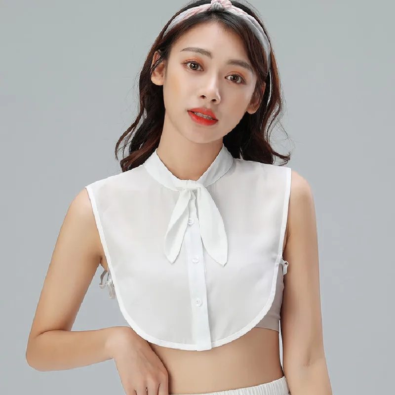 

White Rabbit Ear Bow Tie Fake Collar Half Shirts Women Female Fashion False Collars Chiffon Blouse Lapel Dresses Accessories