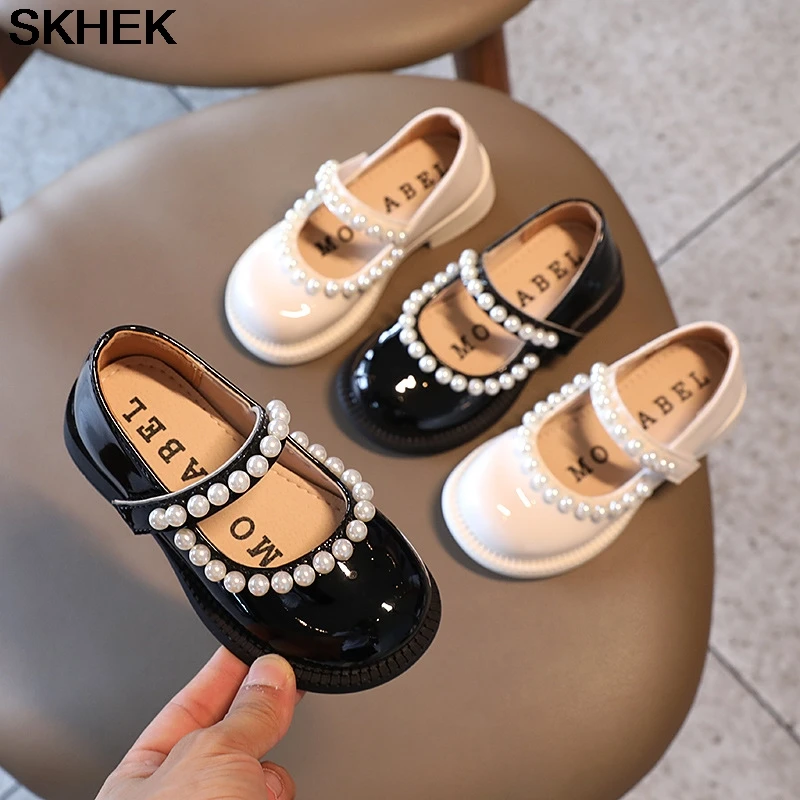 

Girls Mary Janes Shoes Baby Pearls Princess Shoes Children Patent Leather Shoes White Wedding Party Shoes Dance Toddlers Black