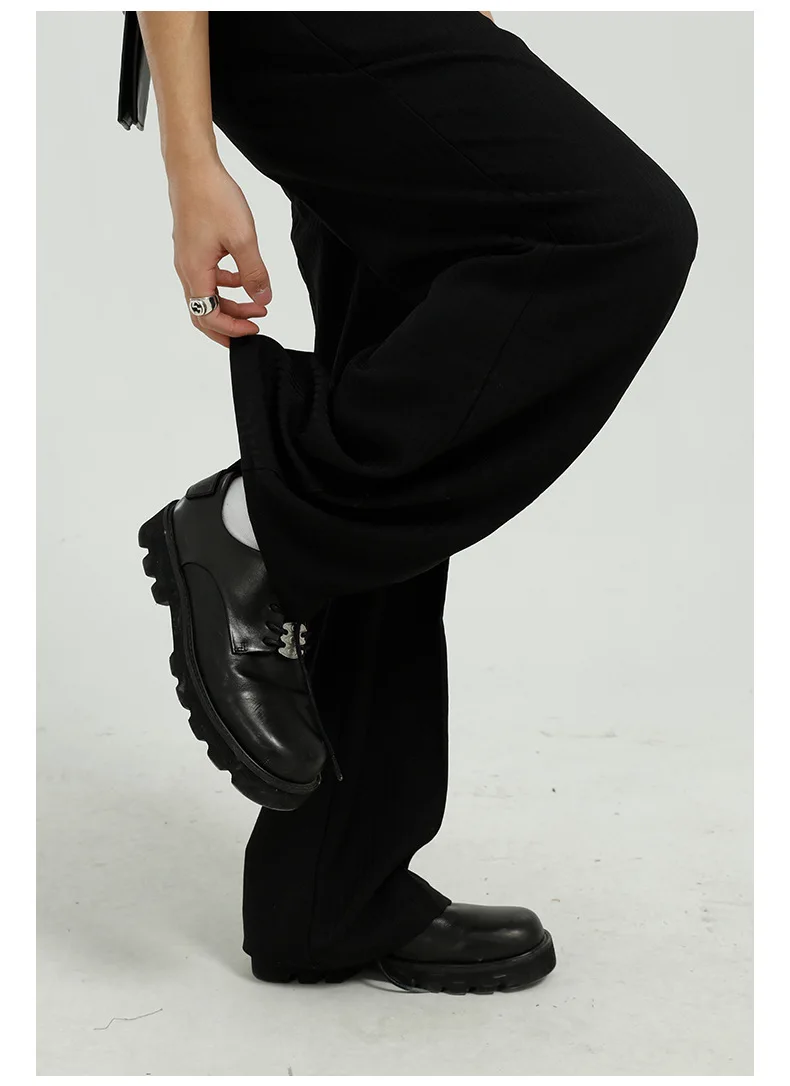 

Male Retro Fashion Suit Trousers Men Elastic Waist Solid Color Casual Streetwear Hip Hop Straight Suit Pant