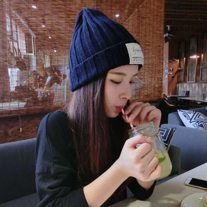 Оптовая продажа 6 цветов однотонная женская зимняя шапка вязаная для девочек в