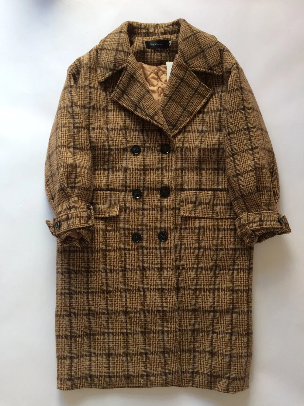 Vintage Plaids Clothes Loose Woollen Coat Women's New Checked Coat Baggy Silhouette Overcoat Tweeds Winter female Outerwear