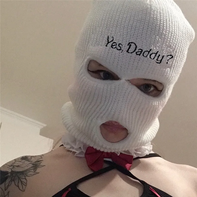 

Yes Daddy Balaclava Ski Face Mask 3-Hole Knitted Full Face Cover Ski Mask Woman Winter Knitted Bonnets for Women Designer