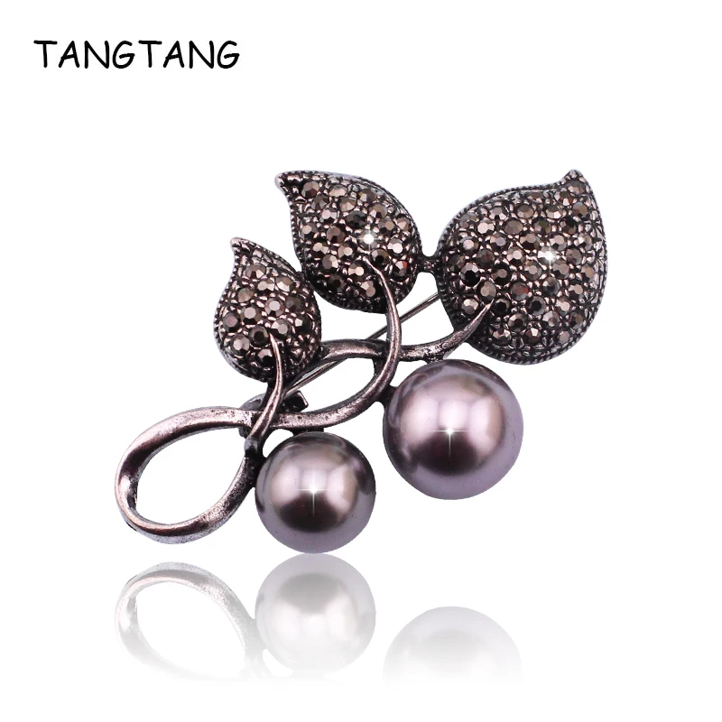 Новая Черная брошь с серым жемчугом стандартная булавка для женщин антикварные