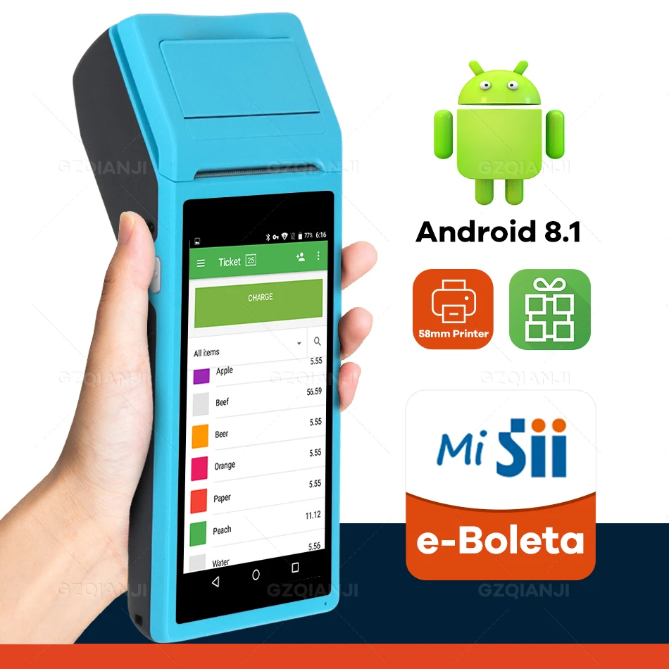 PDA POS WIFI Bluetooth 4G Android 8 1 сканер штрих кода считыватель 1D Термальный чековый принтер
