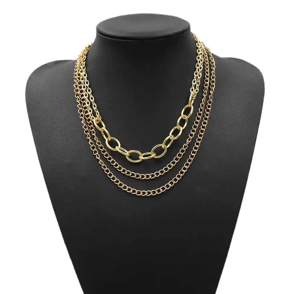 

Girlgo 2020 Gold Color Multilayer Chain Necklace For Women Charm Punk Style Large Sweater Chain Party Wholesale Fashion Jewelry