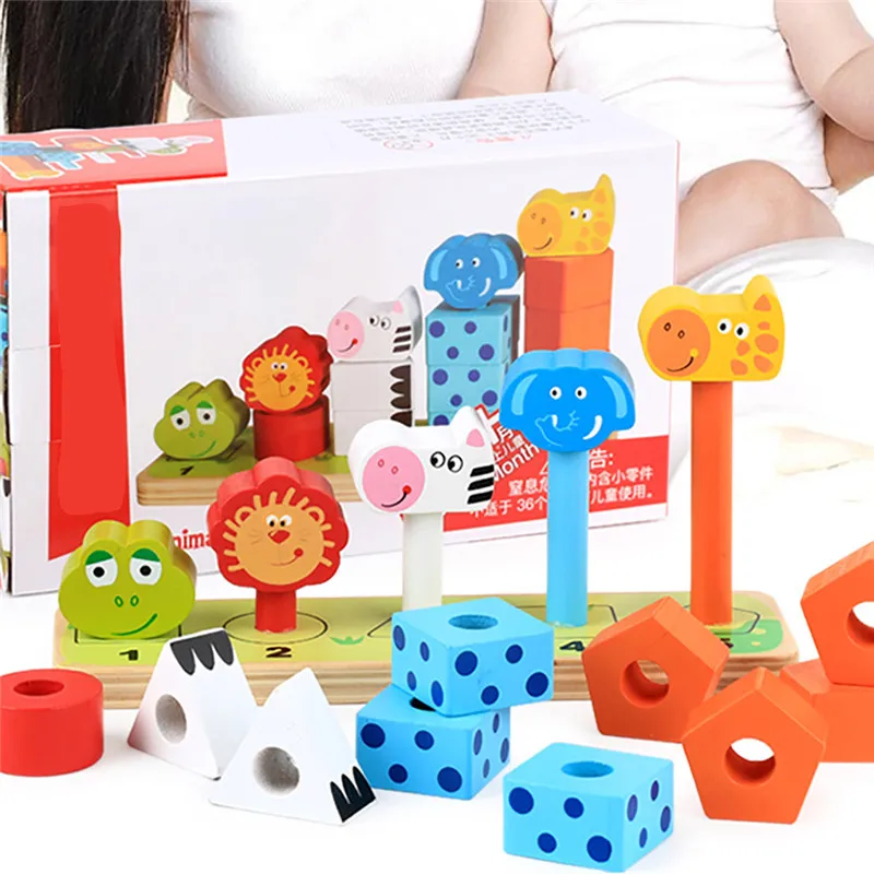 Деревянные блоки Монтессори деревянная обучающая головоломка животные