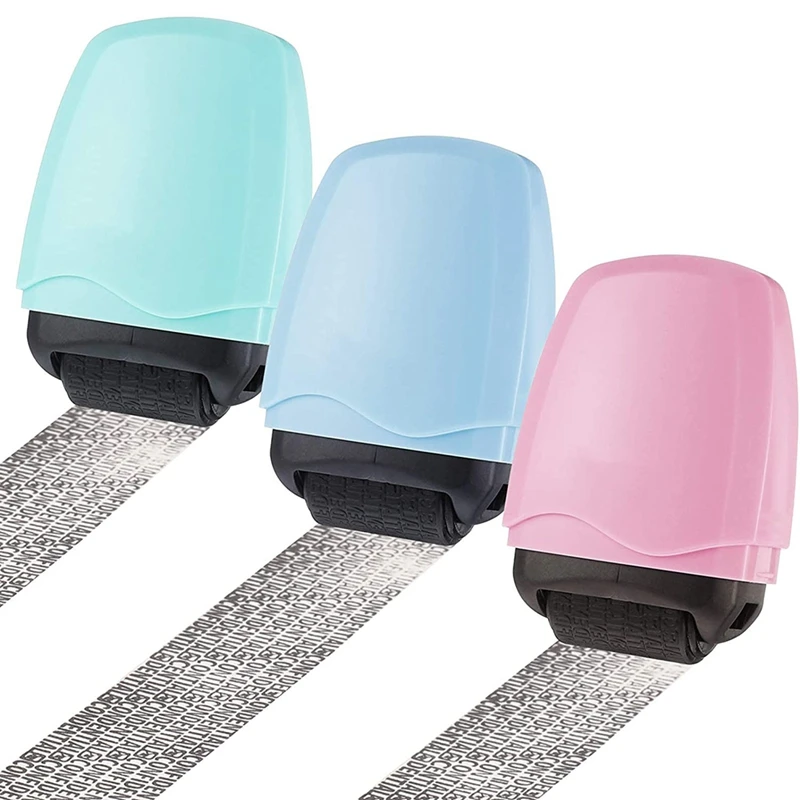 

PPYY-3 Pack Identity Theft Prevention Stamp Identity Guard Roller Stamp Wide Rolling Security Stamp(Blue,Green,Pink)